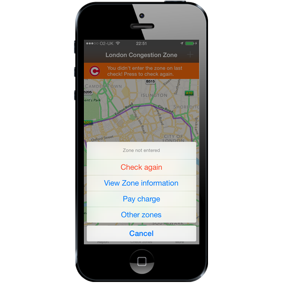 London Congestion Charge App - Check again