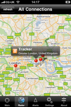 AutoAlert GPS Tracker - Radar screen
