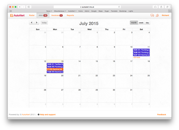 AutoAlert Job Management Calendar View